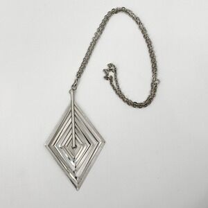 Vintage Silvertone Layered Diamond Pendant Necklace 28" Chain Statement